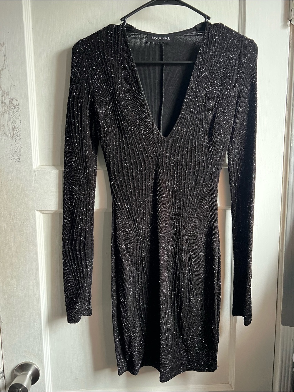 Chico's Black Long-Sleeve V-Neck Sparkle Dress